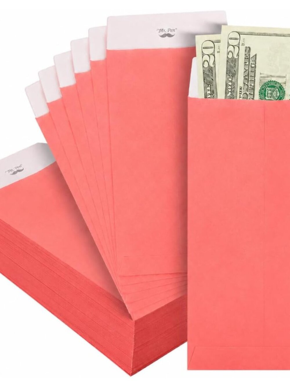Money Envelopes for Cash, 6.5" x 3.5", 100 Pack, Kraft Paper